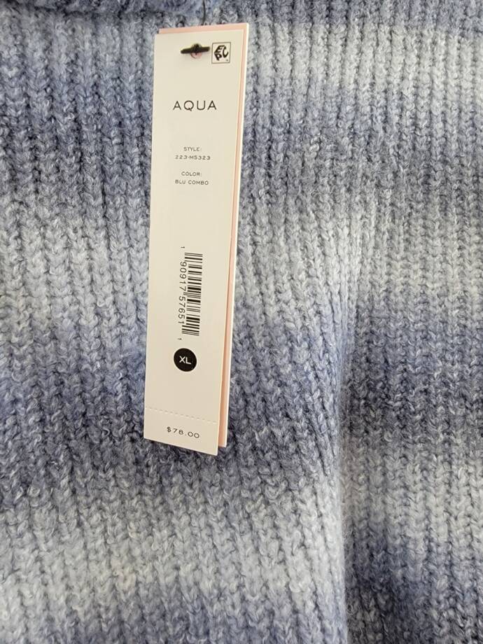 AQUA Ombre Turtleneck Sweater Women's XL Blue Combo Cropped Long Sleeve Pullover