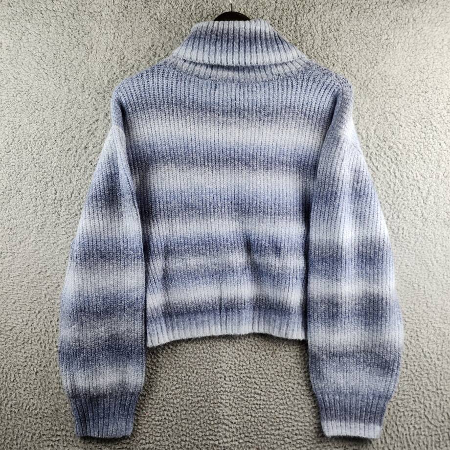 AQUA Ombre Turtleneck Sweater Women's XL Blue Combo Cropped Long Sleeve Pullover