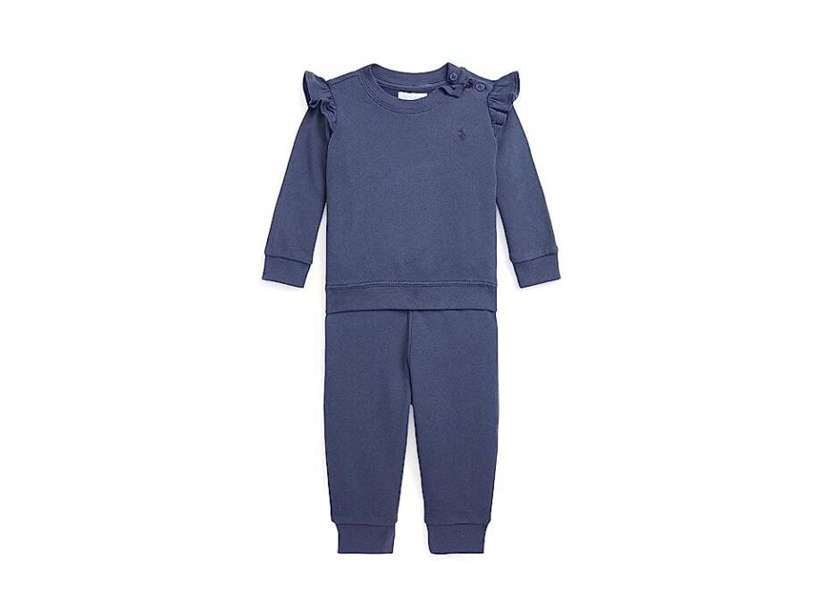 Ralph Lauren Ruffled French Terry Top & Pants Set Baby Girl 6M Navy Crew Neck