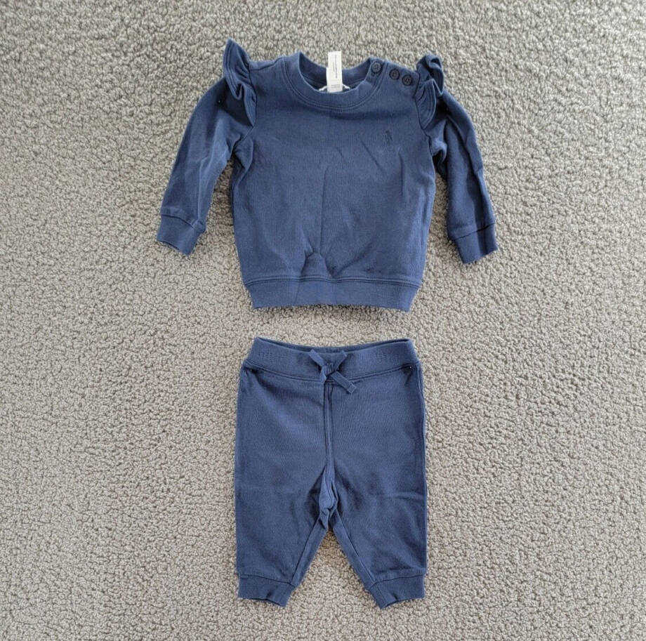 Ralph Lauren Ruffled French Terry Top & Pants Set Baby Girl 6M Navy Crew Neck