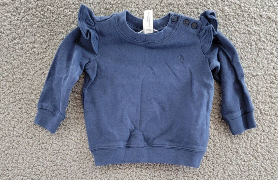 Ralph Lauren Ruffled French Terry Top & Pants Set Baby Girl 6M Navy Crew Neck