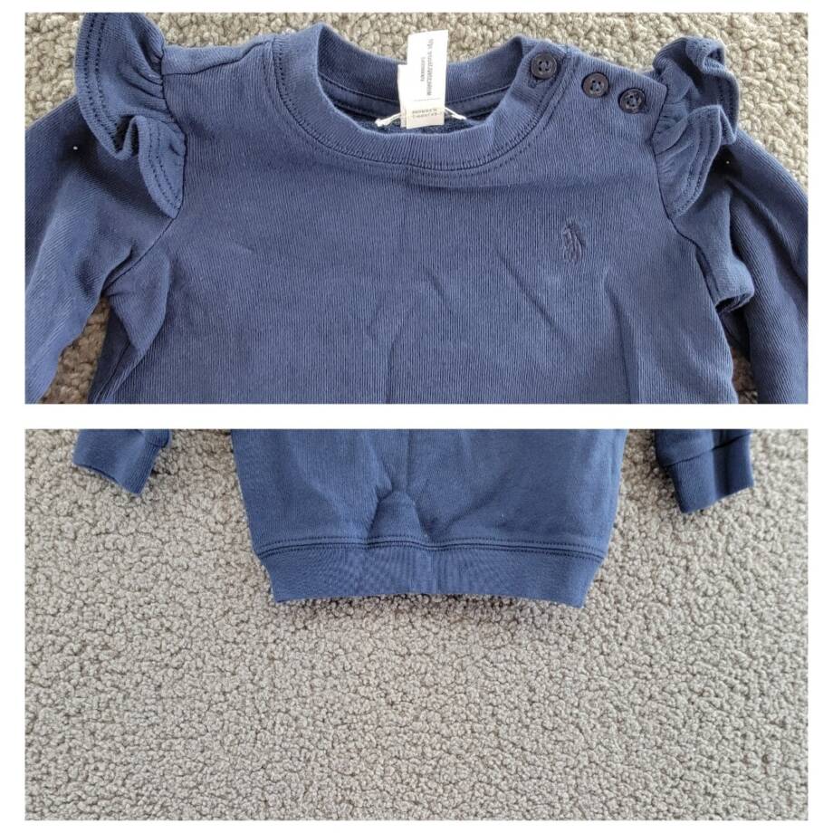 Ralph Lauren Ruffled French Terry Top & Pants Set Baby Girl 6M Navy Crew Neck