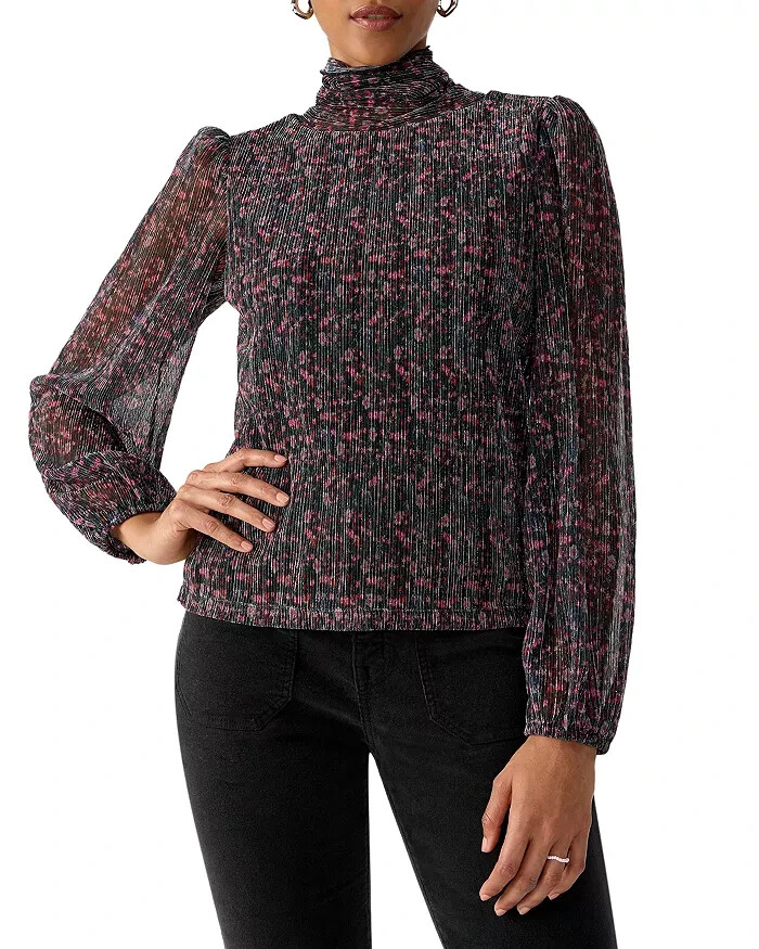 Sanctuary Night Dream Metallic Pleated Top Women's XXL Midnight Blue Multi L/S