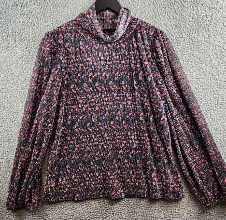 Sanctuary Night Dream Metallic Pleated Top Women's XXL Midnight Blue Multi L/S