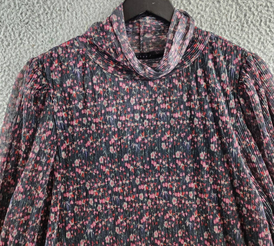Sanctuary Night Dream Metallic Pleated Top Women's XXL Midnight Blue Multi L/S