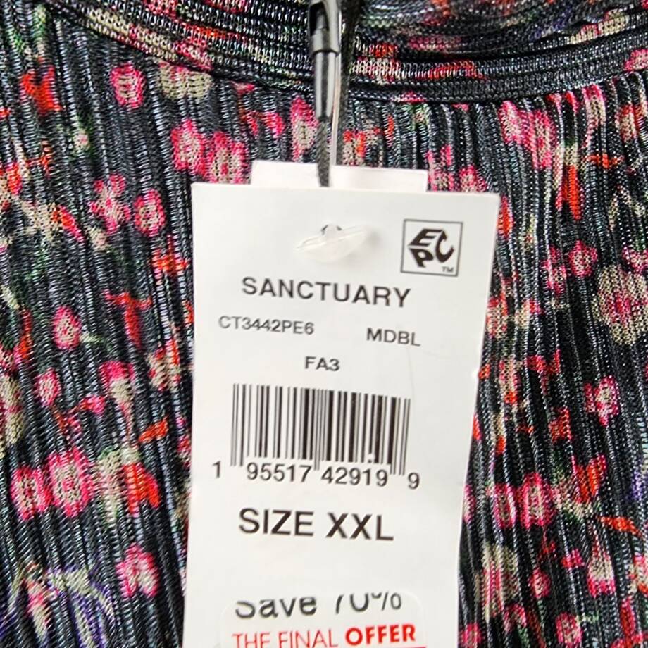 Sanctuary Night Dream Metallic Pleated Top Women's XXL Midnight Blue Multi L/S