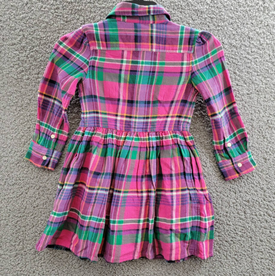 Polo Ralph Lauren Plaid Twill Shirtdress Little Girls' 2 Multi Button Front L/S