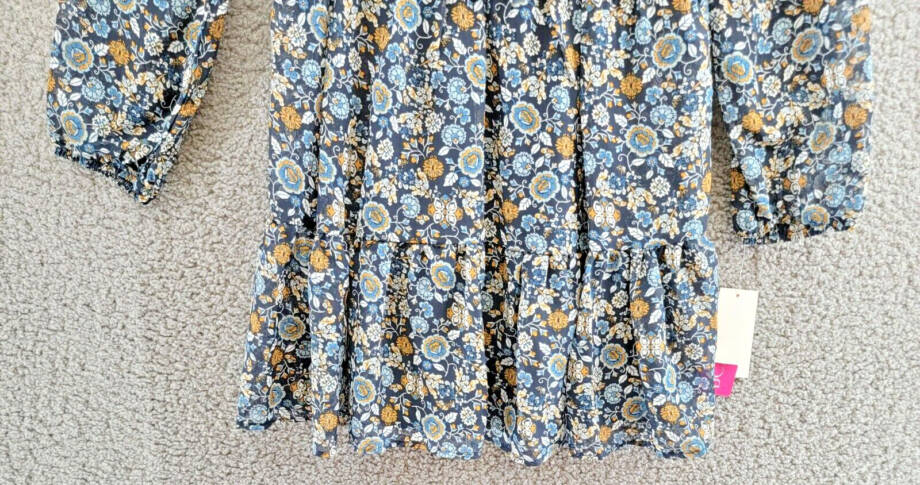 Beautees Chiffon Embroidered Velvet Faux Vest Dress Big Girls 10 Navy Multi L/S~