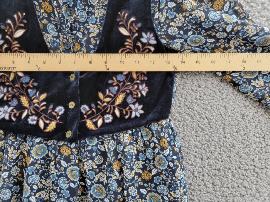 Beautees Chiffon Embroidered Velvet Faux Vest Dress Big Girls 10 Navy Multi L/S~