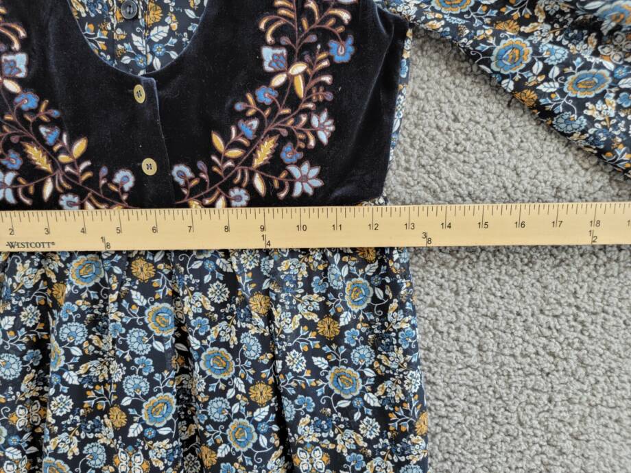 Beautees Chiffon Embroidered Velvet Faux Vest Dress Big Girls 10 Navy Multi L/S~