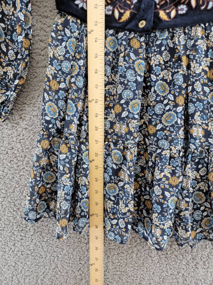 Beautees Chiffon Embroidered Velvet Faux Vest Dress Big Girls 10 Navy Multi L/S~