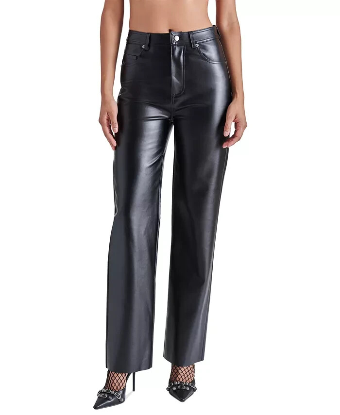 Steve Madden Loren High-Rise Faux-Leather Pants Womens 27 Black 5-Pocket Design