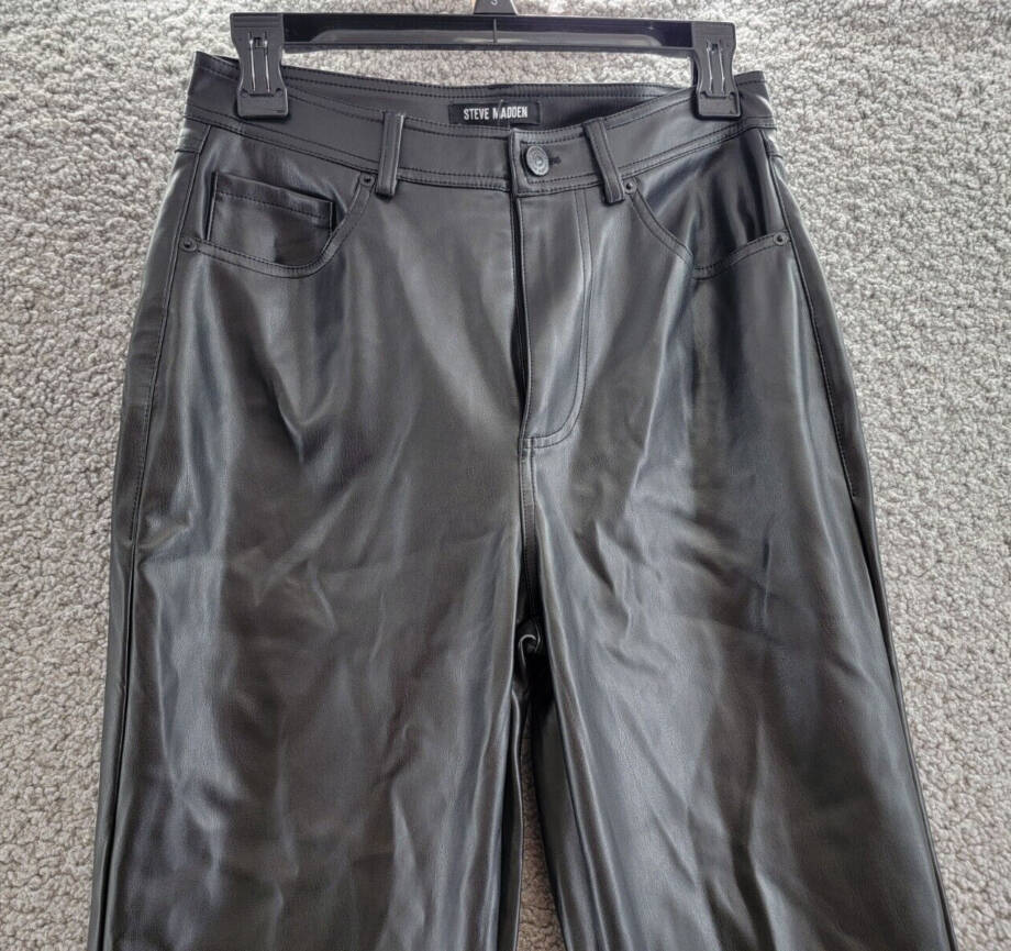 Steve Madden Loren High-Rise Faux-Leather Pants Womens 27 Black 5-Pocket Design
