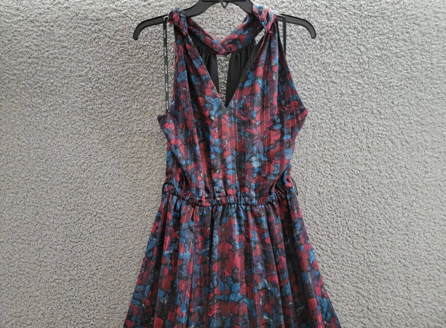 Anne Klein Twist Neck Printed Halter Midi Dress Women's 4 Multicolor Sleeveless