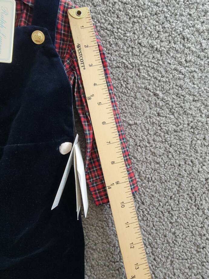 Ralph Lauren Plaid Shirt & Velvet Overall Set Baby Boys' 9M Navy Multi Snap L/S