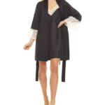 Flora by Flora Nikrooz Kit Heart Lace Matte Charmeuse Wrap Robe Women L/XL Black