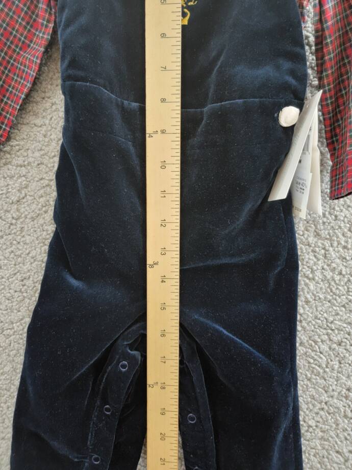 Ralph Lauren Plaid Shirt & Velvet Overall Set Baby Boys' 9M Navy Multi Snap L/S