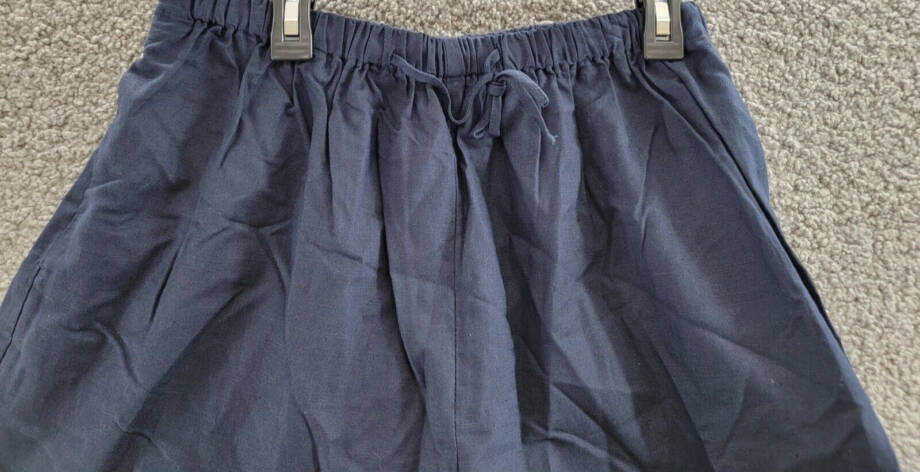 Aqua Linen Blend Mini Pleated Casual Short Women's M Navy Drawstring Pull On