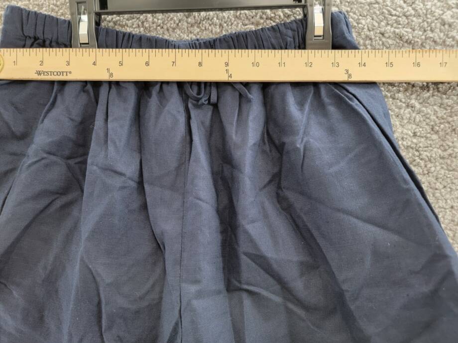 Aqua Linen Blend Mini Pleated Casual Short Women's M Navy Drawstring Pull On