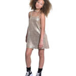 With Jules Sleeveless Sequin Swing Dress Big Girls M Gold Straight Neck Pullover