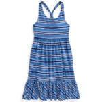 Polo Ralph Lauren Striped Cotton Jersey Dress Girl's XL (16) Blue/White Ruffled