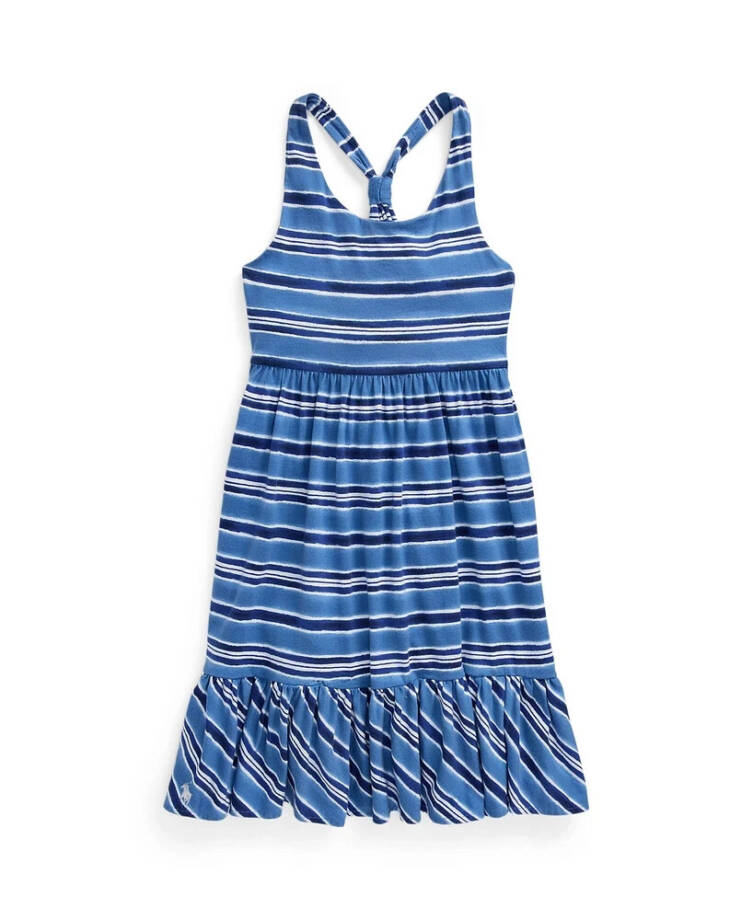 Polo Ralph Lauren Striped Cotton Jersey Dress Girl's XL (16) Blue/White Ruffled