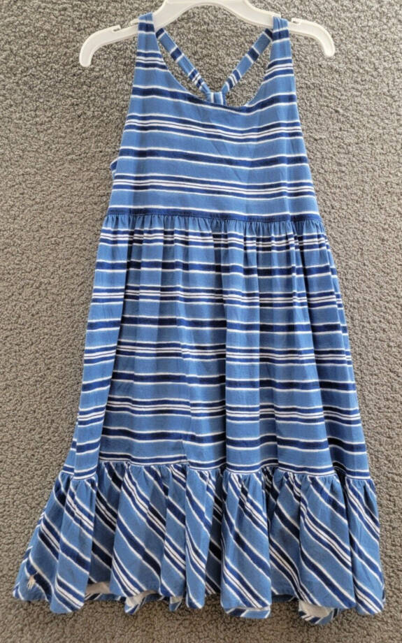 Polo Ralph Lauren Striped Cotton Jersey Dress Girl's XL (16) Blue/White Ruffled