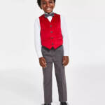 Nautica Shirt,Vest,Pants and Bow-Tie Set Little Boys 7 White/Dark Red/Gray