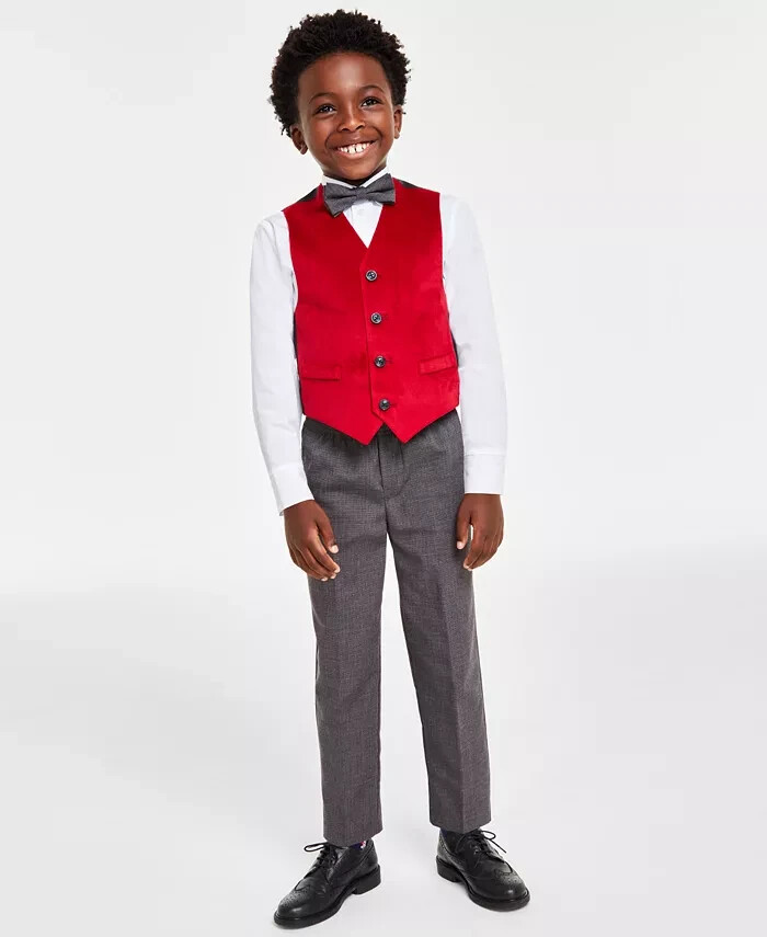 Nautica Shirt,Vest,Pants and Bow-Tie Set Little Boys 7 White/Dark Red/Gray