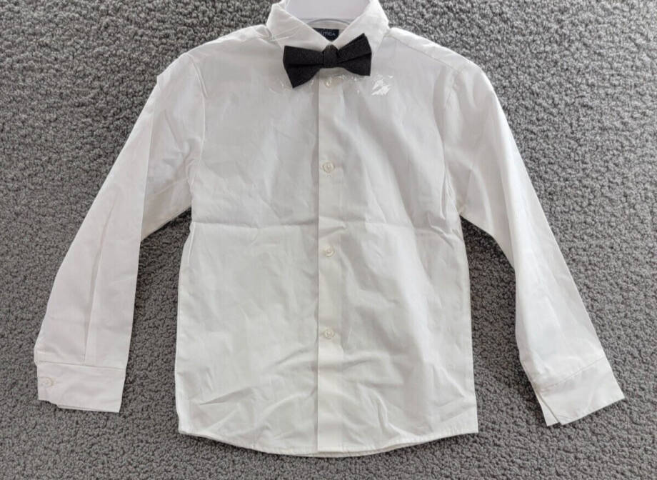 Nautica Shirt,Vest,Pants and Bow-Tie Set Little Boys 7 White/Dark Red/Gray