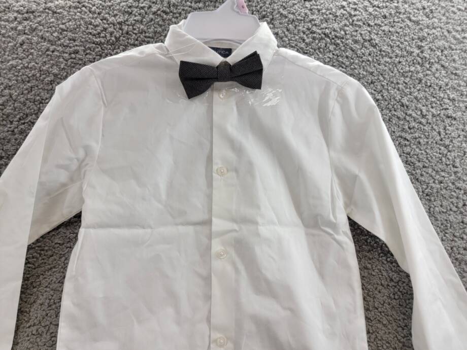 Nautica Shirt,Vest,Pants and Bow-Tie Set Little Boys 7 White/Dark Red/Gray
