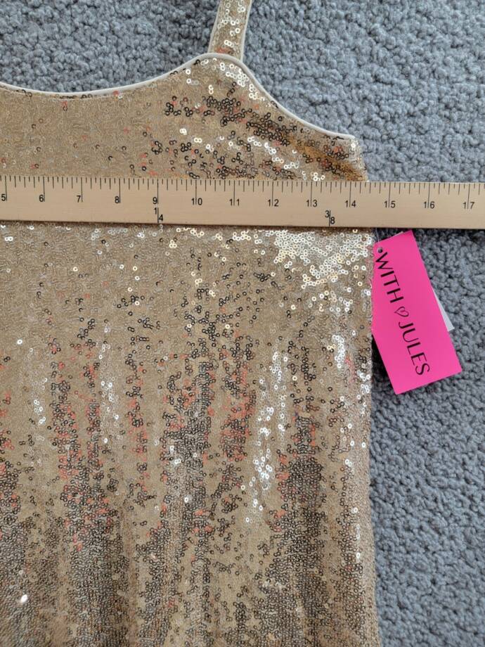 With Jules Sleeveless Sequin Swing Dress Big Girls M Gold Straight Neck Pullover