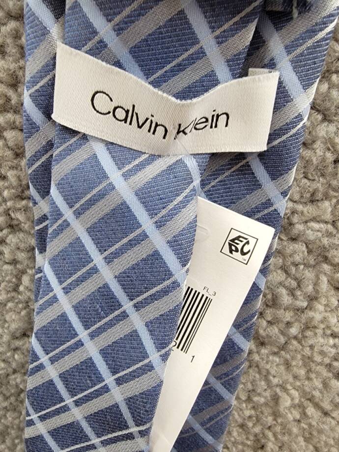 Calvin Klein Plaid Tie Men's Light Blue/Silver Silk Blend Adjustable