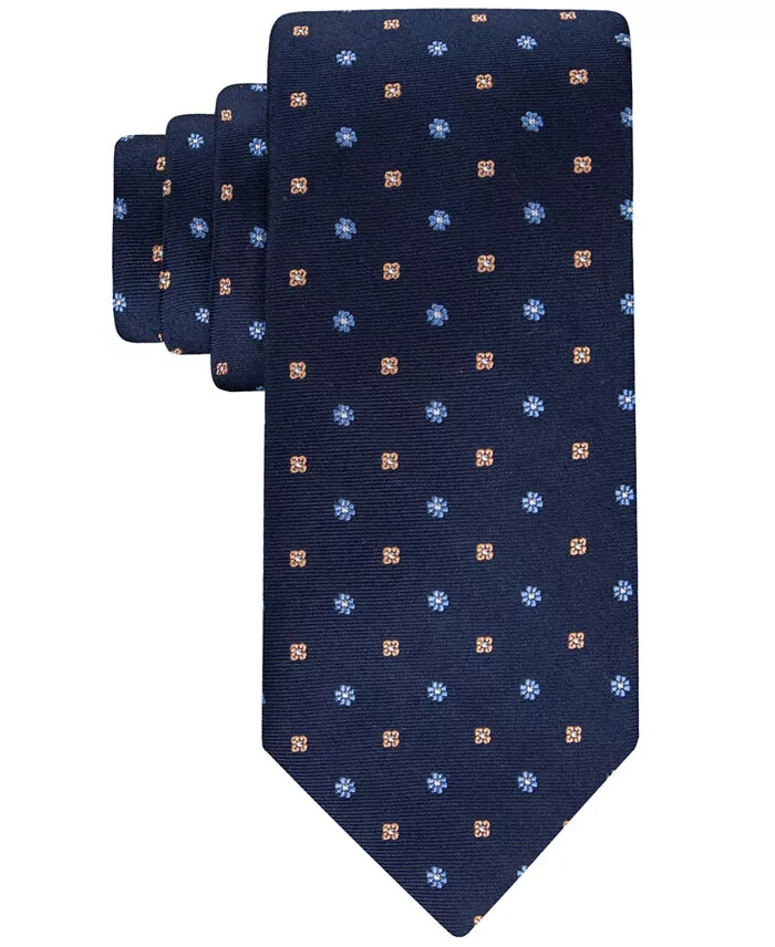 Tommy Hilfiger Silk Blend Classic Floral Neat Tie Men's Navy Adjustable~