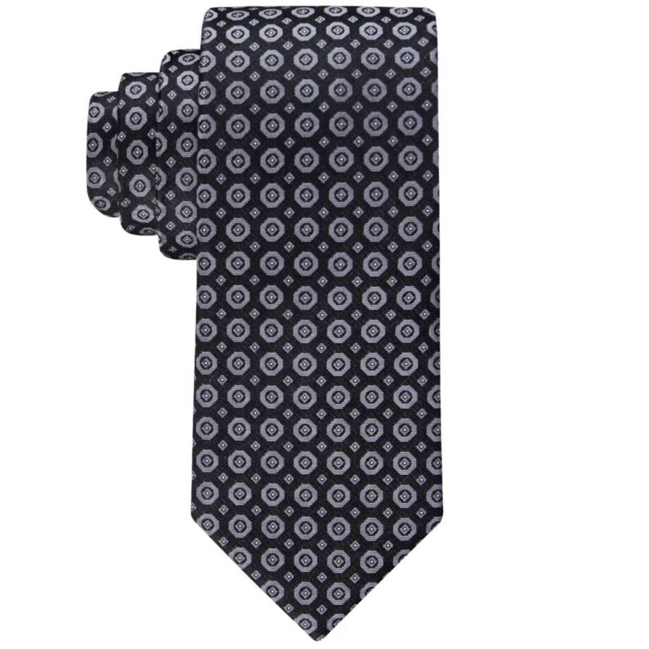 Calvin Klein Hex-Dot Medallion Tie Men's One Size Black Classic Design Pointed