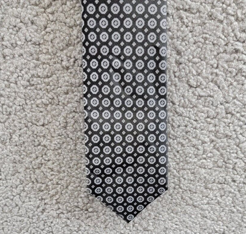 Calvin Klein Hex-Dot Medallion Tie Men's One Size Black Classic Design Pointed