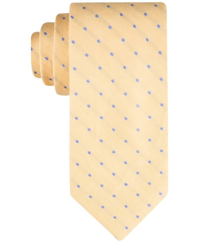 Tommy Hilfiger Silk-Linen Blend Dot Tie Men's Yellow Adjustable~