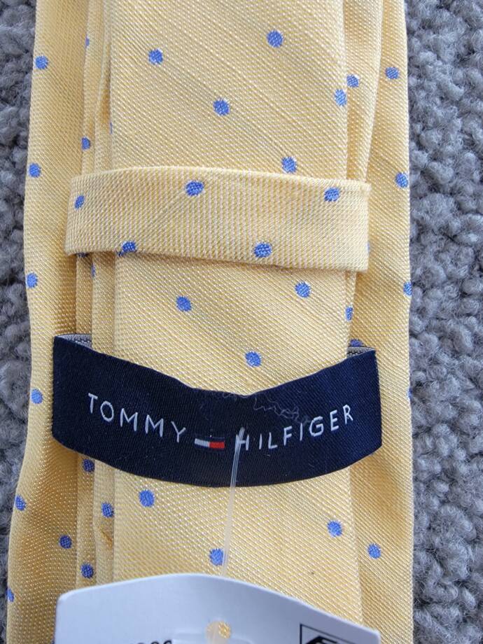 Tommy Hilfiger Silk-Linen Blend Dot Tie Men's Yellow Adjustable~