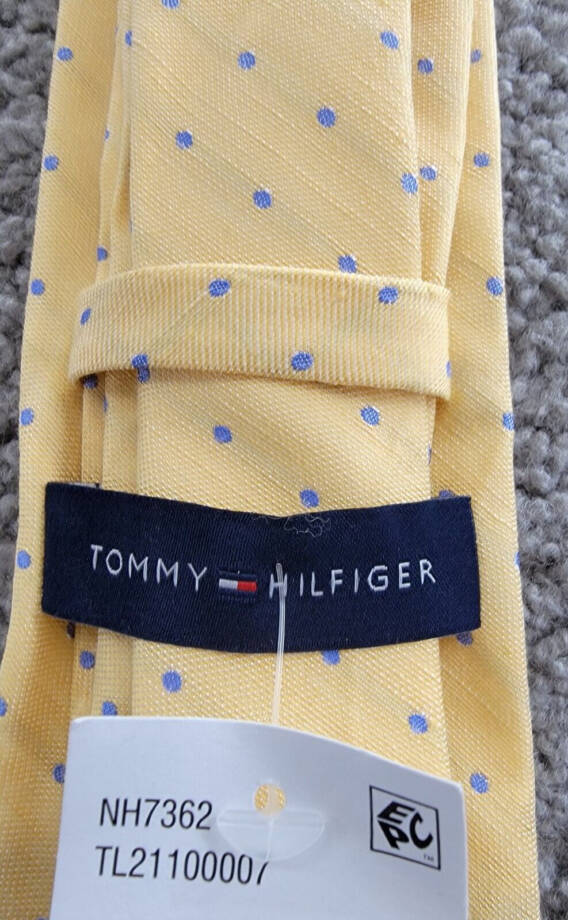 Tommy Hilfiger Silk-Linen Blend Dot Tie Men's Yellow Adjustable~