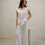 a. ren Woven Gauze Button Up Sleeveless Top Women's S Off White Patch Pocket