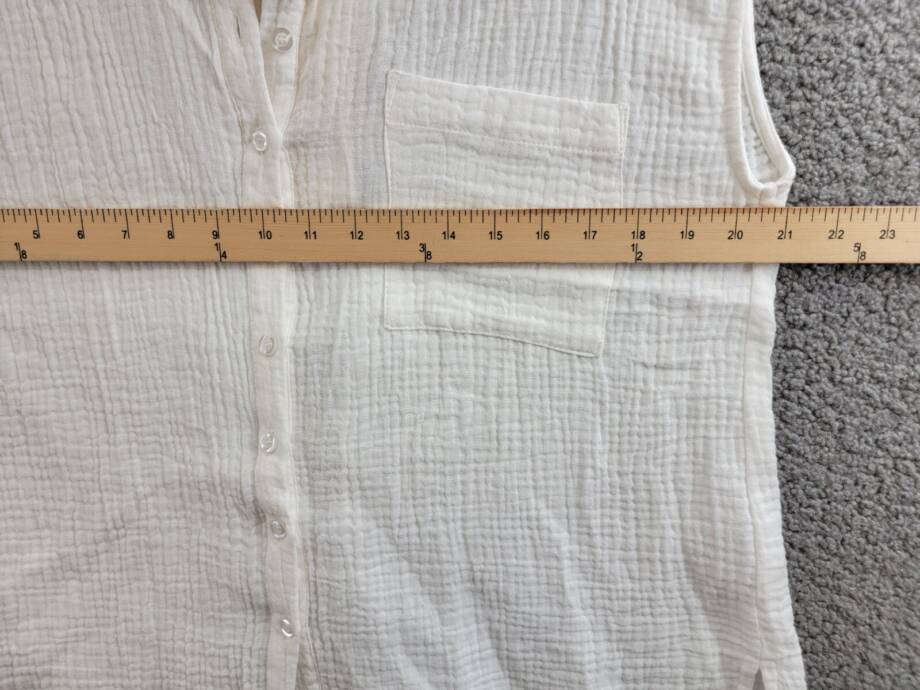 a. ren Woven Gauze Button Up Sleeveless Top Women's S Off White Patch Pocket