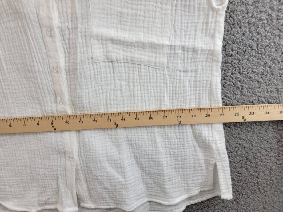 a. ren Woven Gauze Button Up Sleeveless Top Women's S Off White Patch Pocket