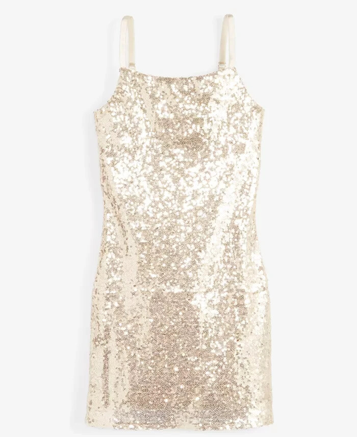 With Jules Sleeveless Sequin Bodycon Dress Big Girls L Gold Round Neck Pullover