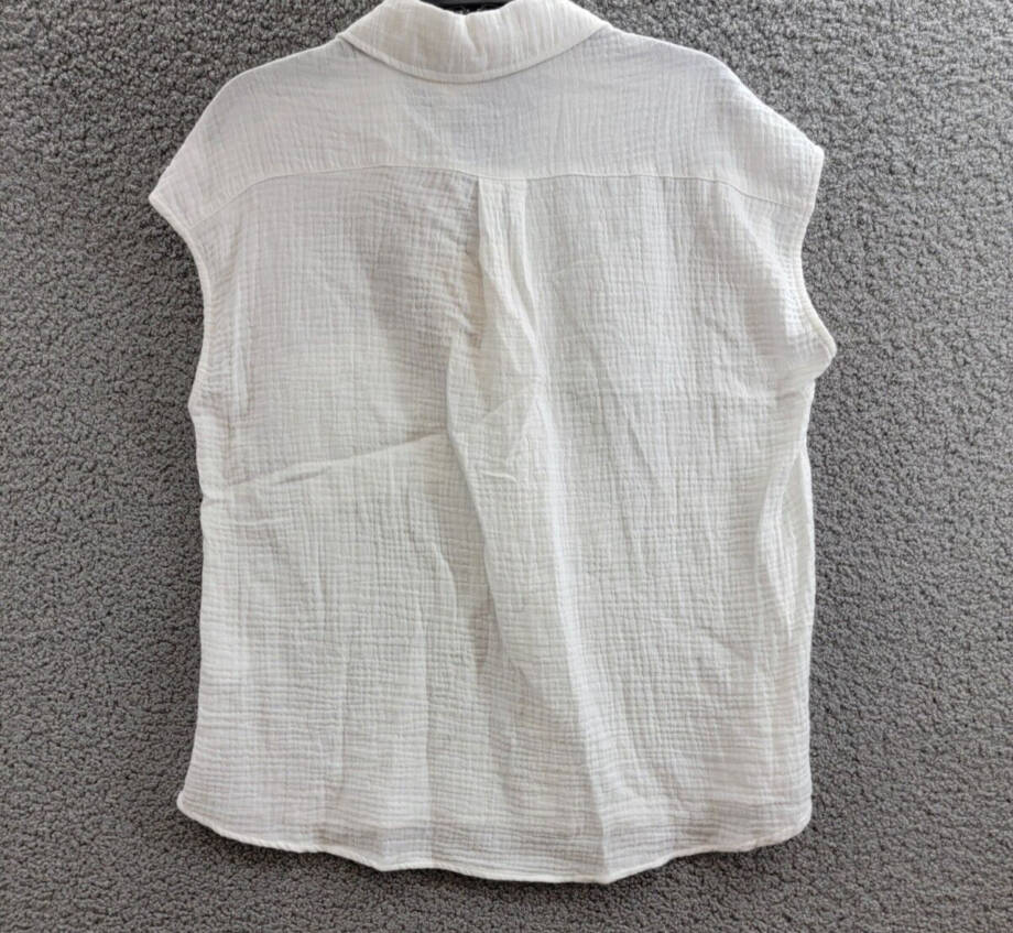 a. ren Woven Gauze Button Up Sleeveless Top Women's S Off White Patch Pocket