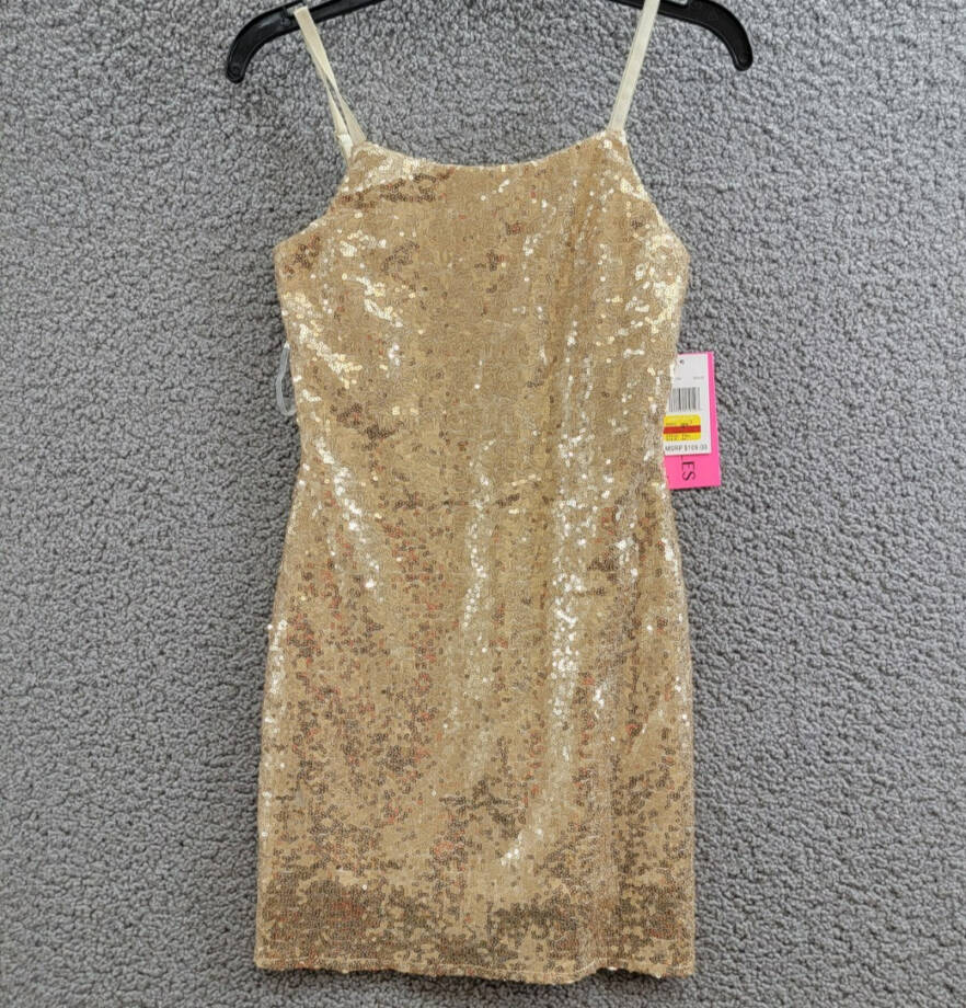 With Jules Sleeveless Sequin Bodycon Dress Big Girls L Gold Round Neck Pullover