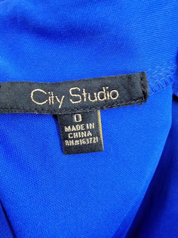 City Studio Satin Fit & Flare Dress Juniors' 0 Cobalt Blue V-Neck Zip Lace Back