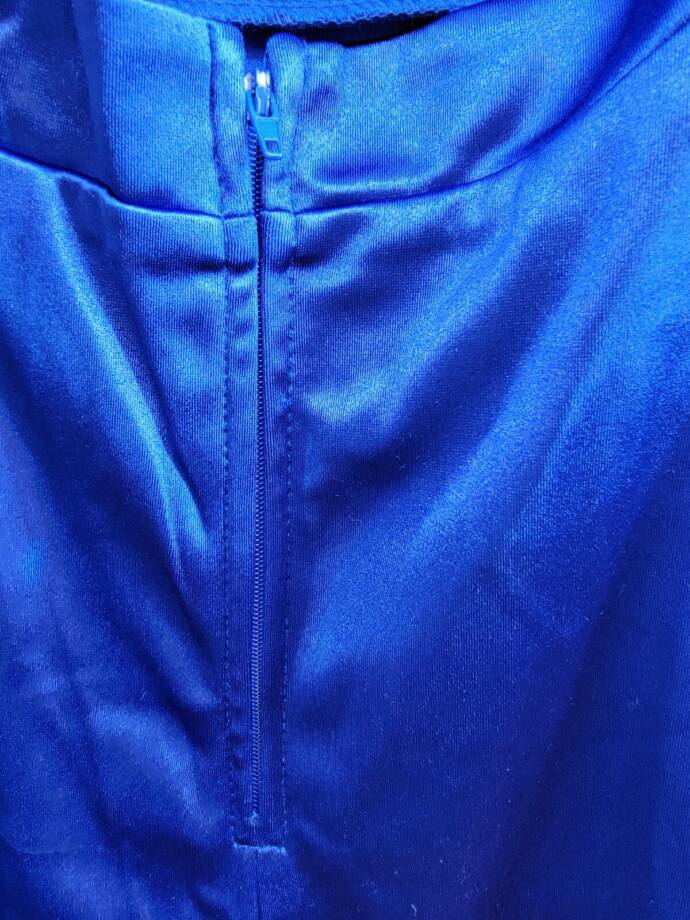City Studio Satin Fit & Flare Dress Juniors' 0 Cobalt Blue V-Neck Zip Lace Back