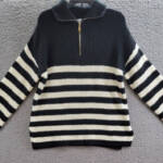 Sage The Label Quarter Zip Striped Sweater Women's XS Black/White Long Sleeve