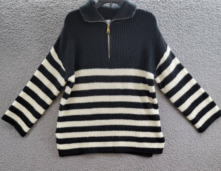 Sage The Label Quarter Zip Striped Sweater Women's XS Black/White Long Sleeve