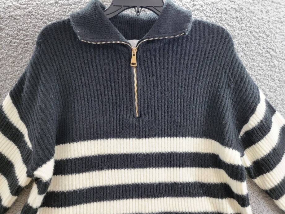 Sage The Label Quarter Zip Striped Sweater Women's XS Black/White Long Sleeve